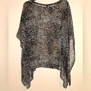 Sheer Animal Print Poncho with Sequins One Size Fits All